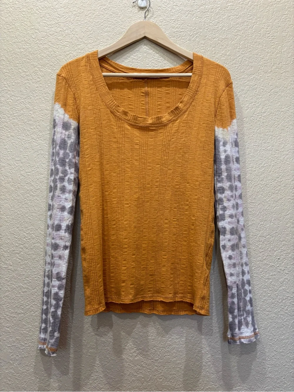 Free People Big Sur Tee in Orange Long Sleeve Tie Dye Large Boho